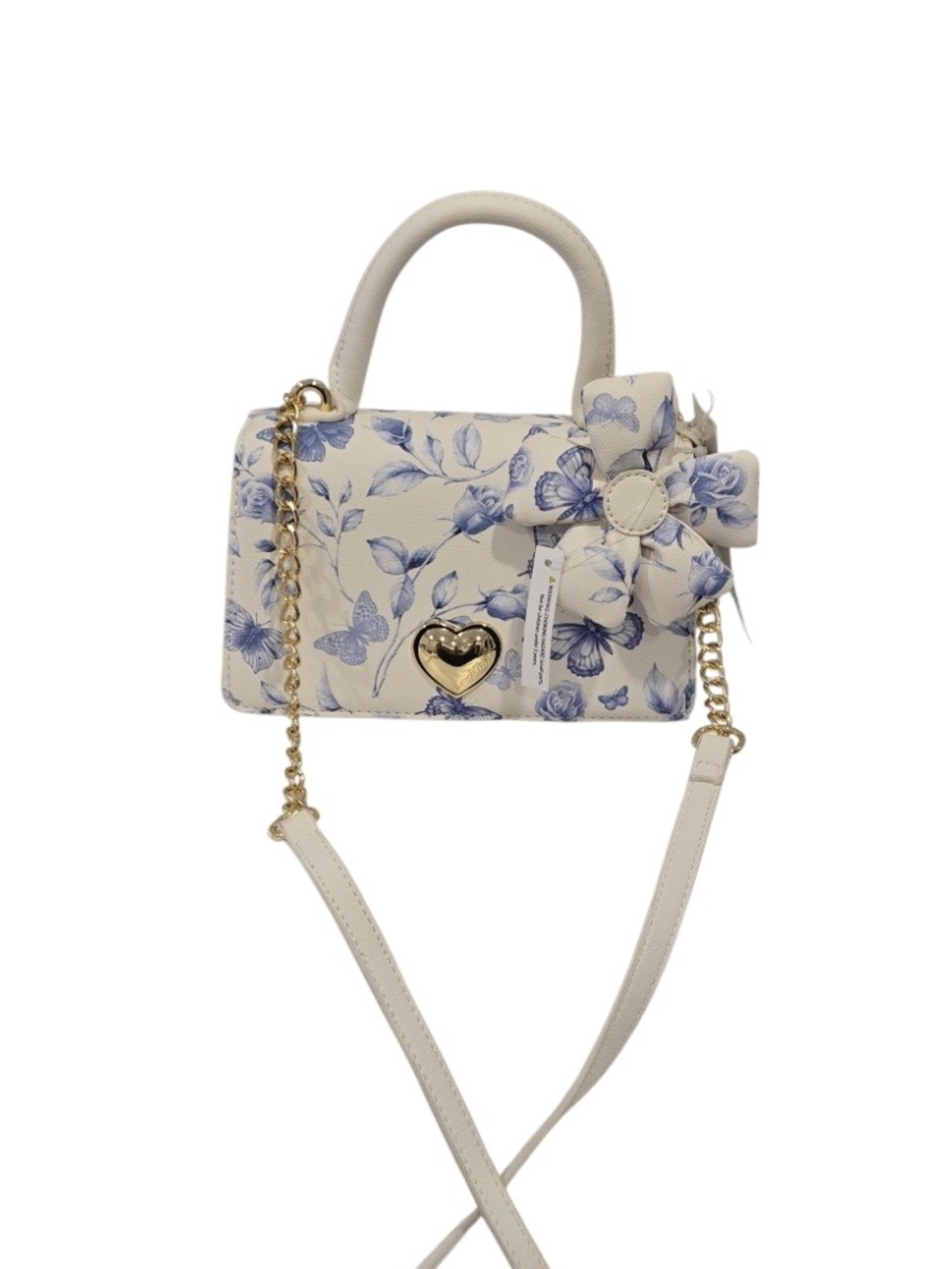 Luv Betsey Cream Floral Mini Satchel with Gold Heart Accent